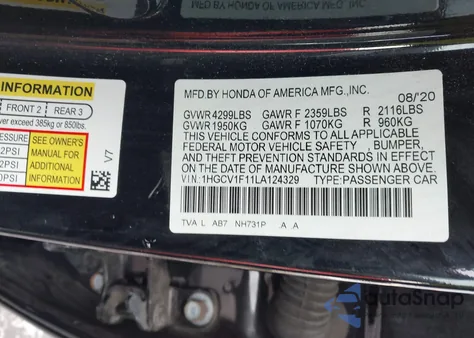 2020 Honda Accord Lx z USA, uszkodzony, nr VIN 1HGCV1F11LA124329